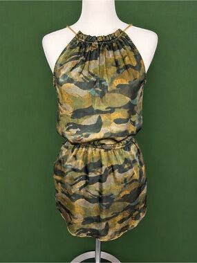 Halter Camo Mini Dress in Olive Green